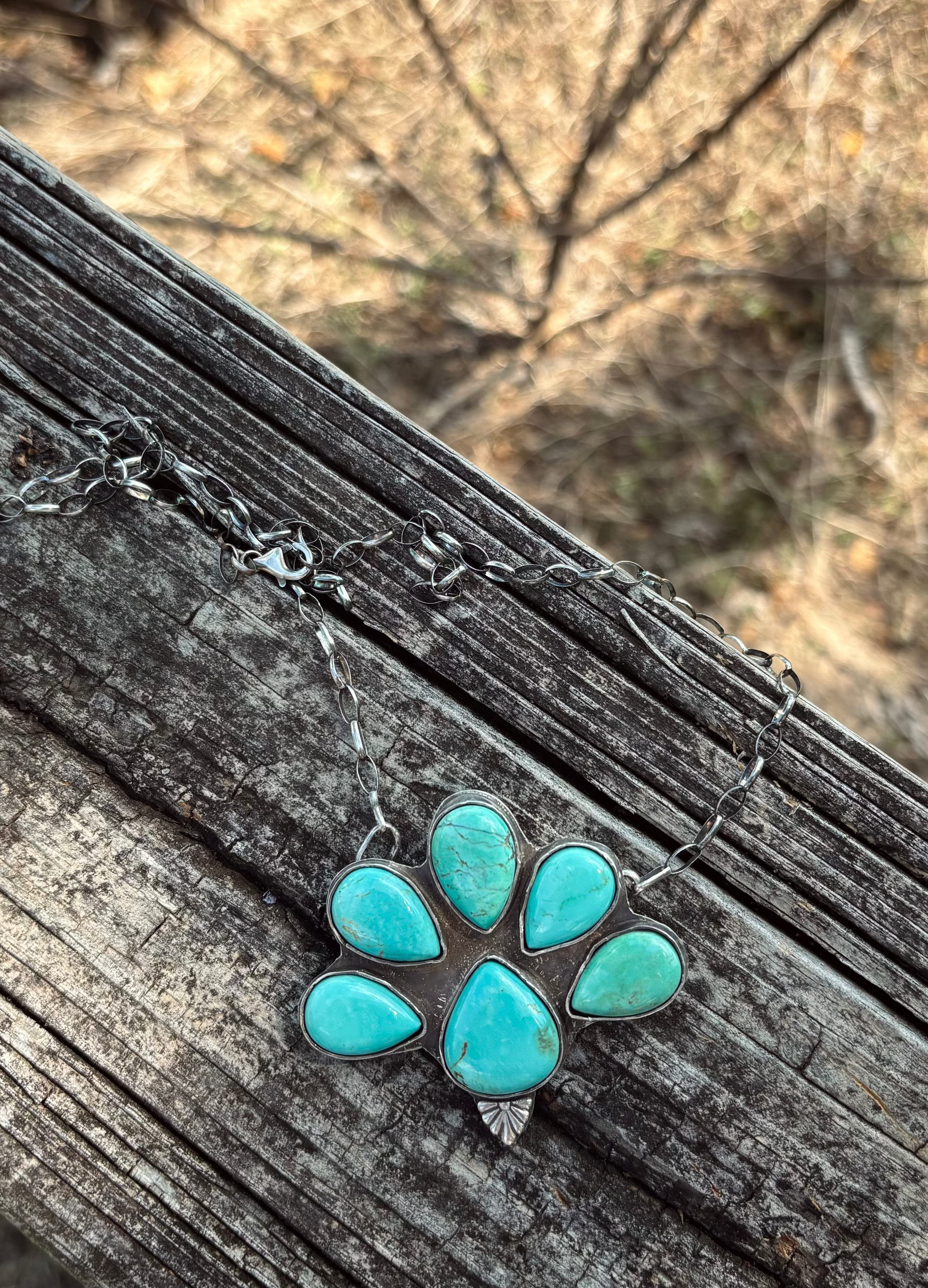 Kingman Turquoise Cluster Necklace