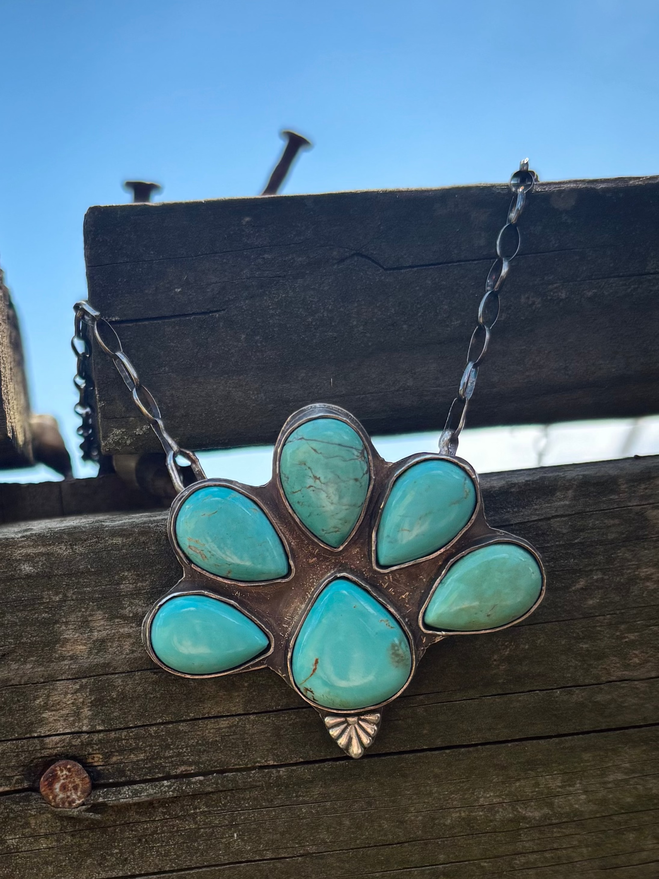 Kingman Turquoise Cluster Necklace