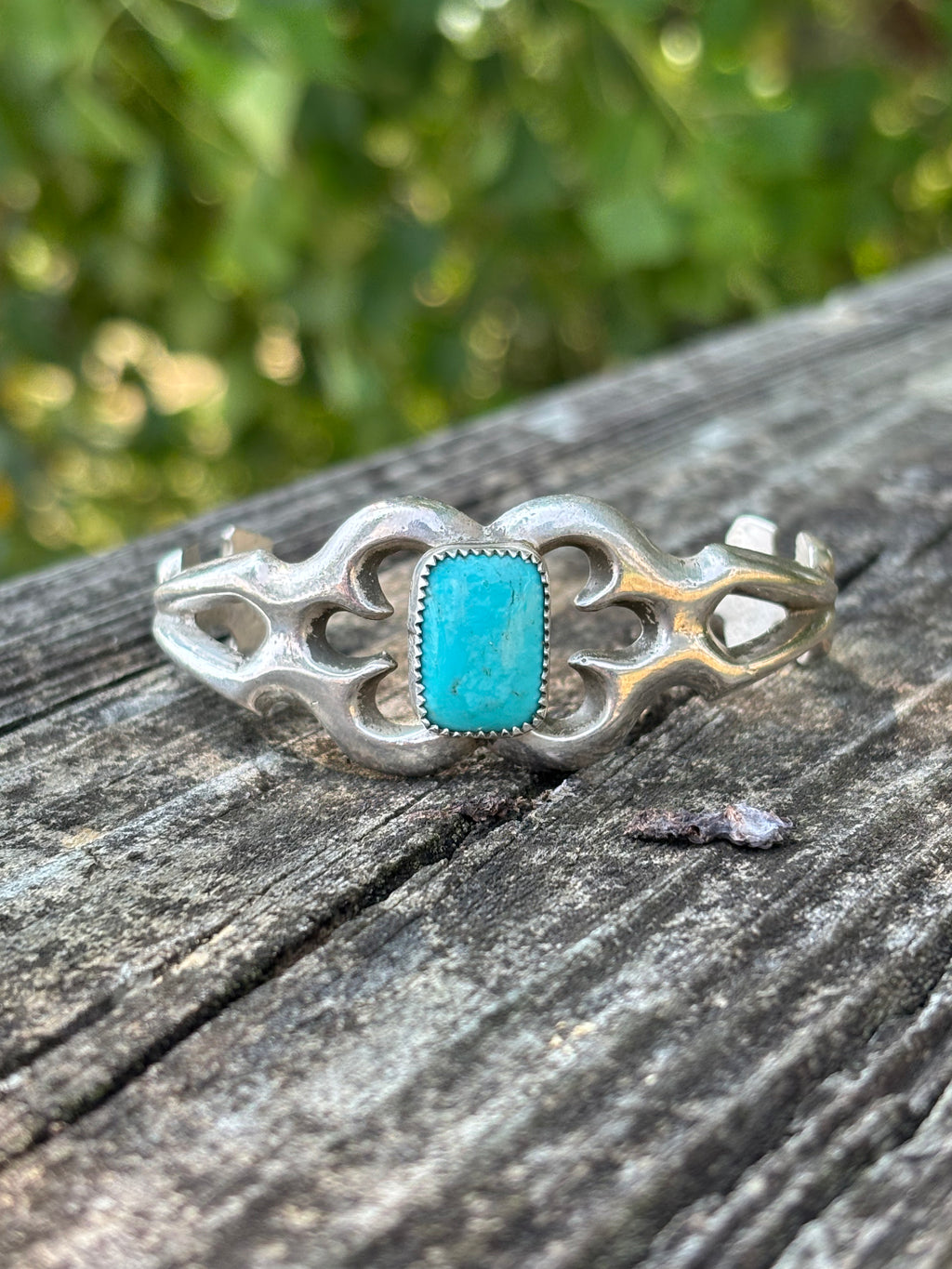 Petite Sand Cast Cuff - rectangle stone