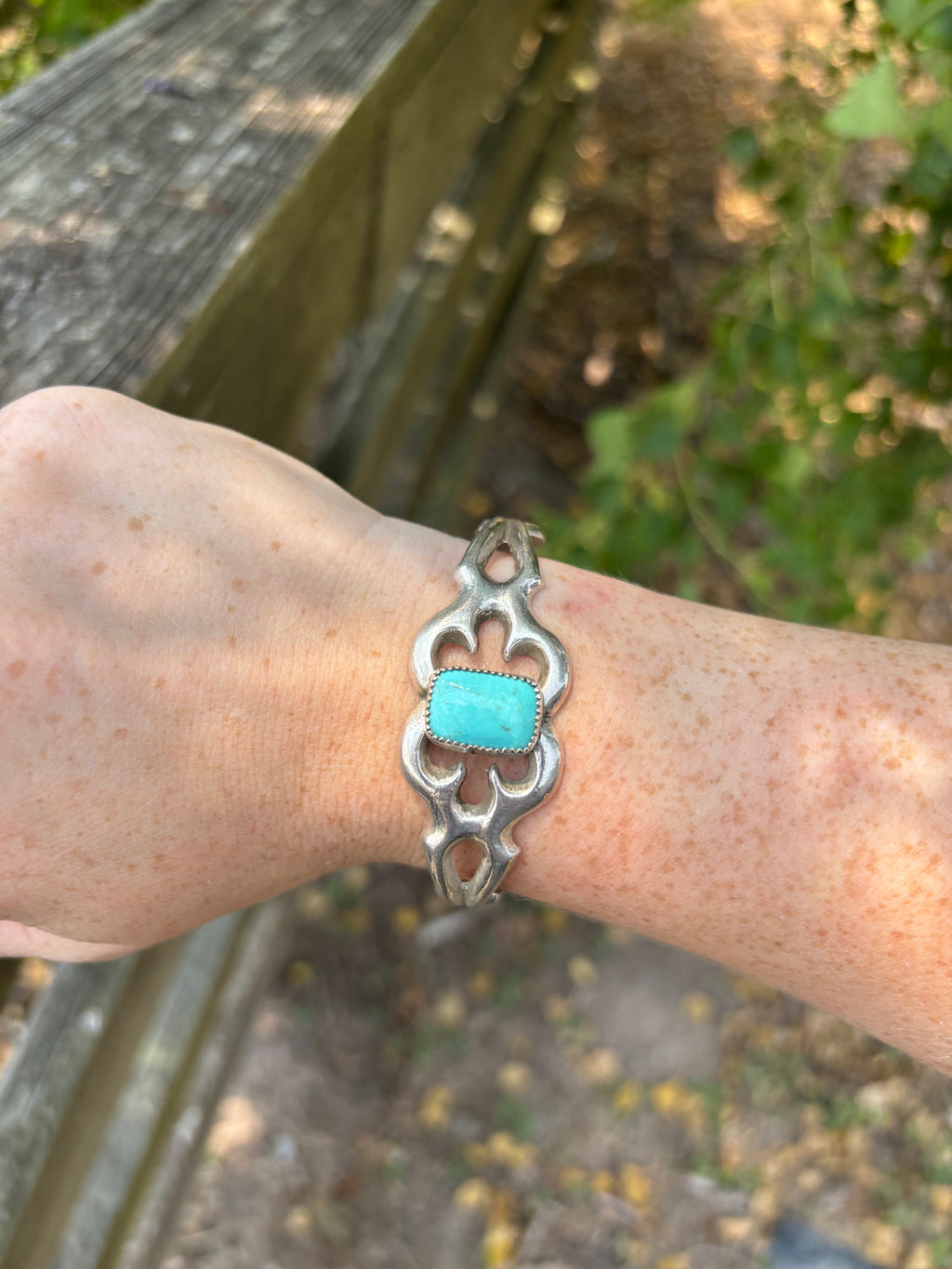 Petite Sand Cast Cuff - rectangle stone