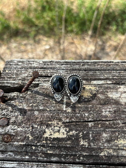 Flaming Heart Onyx Stud