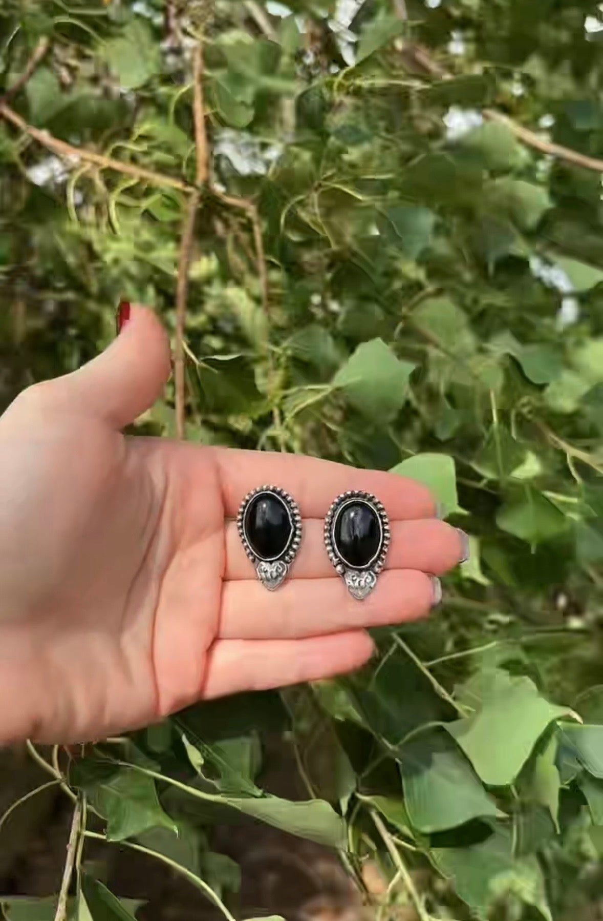 Flaming Heart Onyx Stud